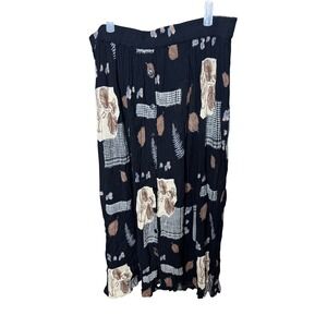 Waves Vintage Black Cotton Floral  Button Front Maxi Skirt 1X